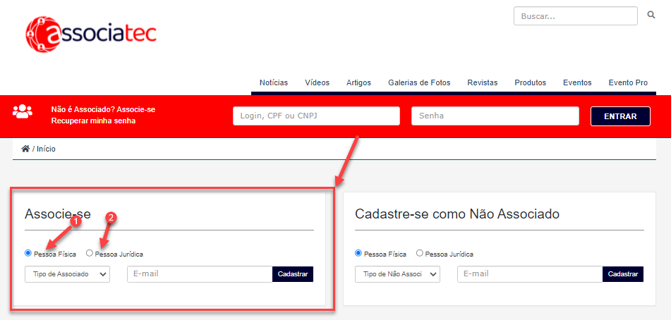 Cadastro na área restrita