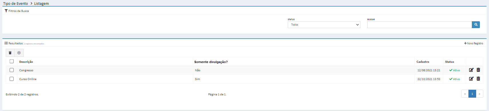 Tipos de Evento - Lista