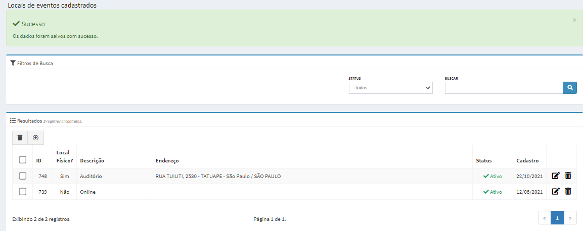 Locais de Realização