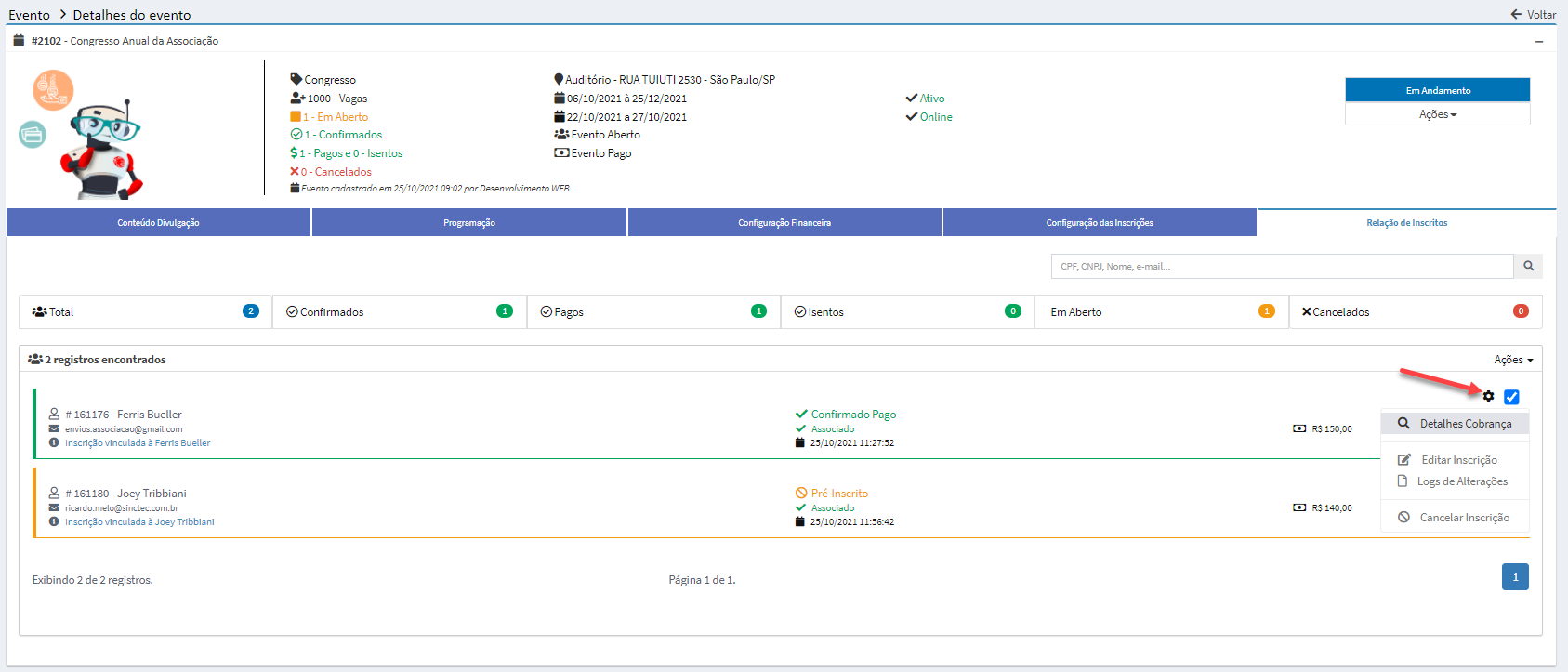 Relação de Inscritos
