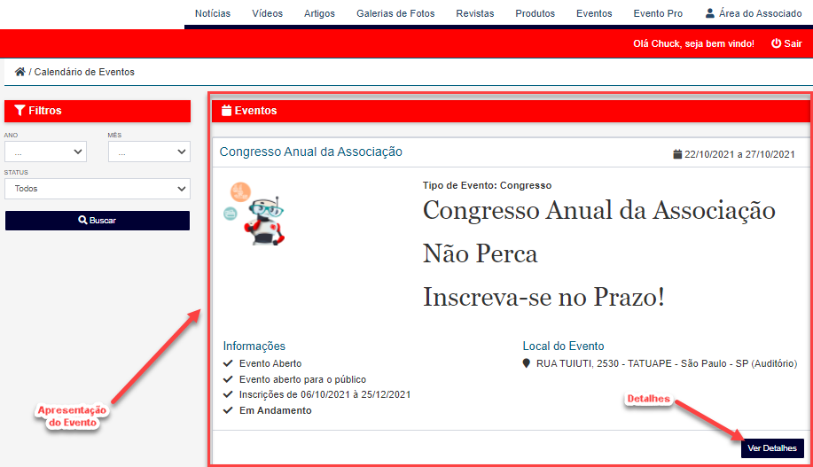 Área Restrita - Inscrição em Eventos