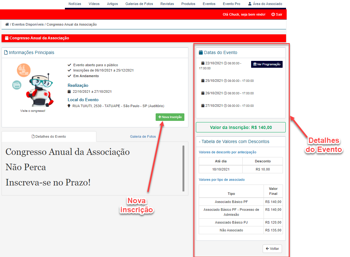 Área Restrita - Inscrição em Eventos