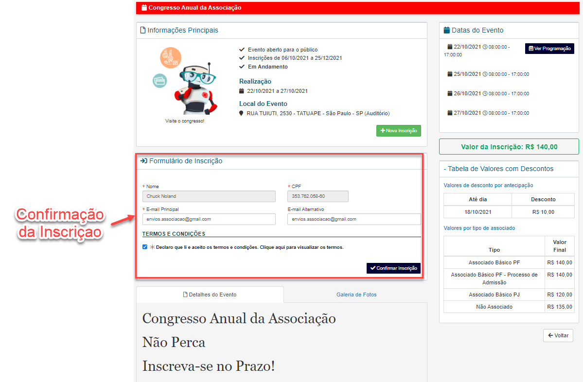 Área Restrita - Inscrição em Eventos